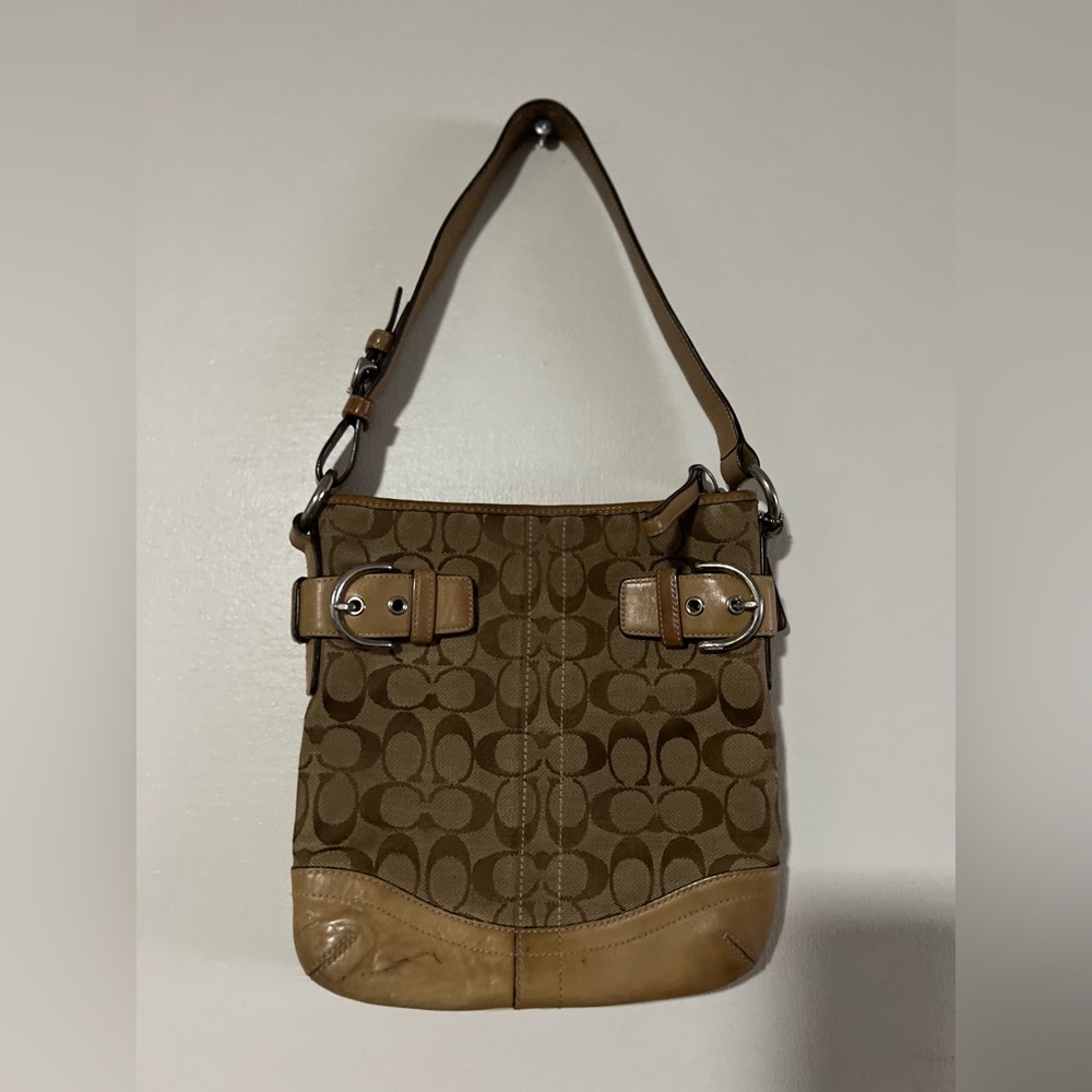 Coach Khaki/Tan Canvas Shoulder Bag
